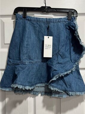 Dance & Marvel Denim Asymmetrical Ruffle Skirt - Blue